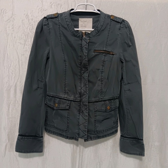 Free People Grey Fitted Military Jacket Women's Size 6‎ - Picture 1 of 13